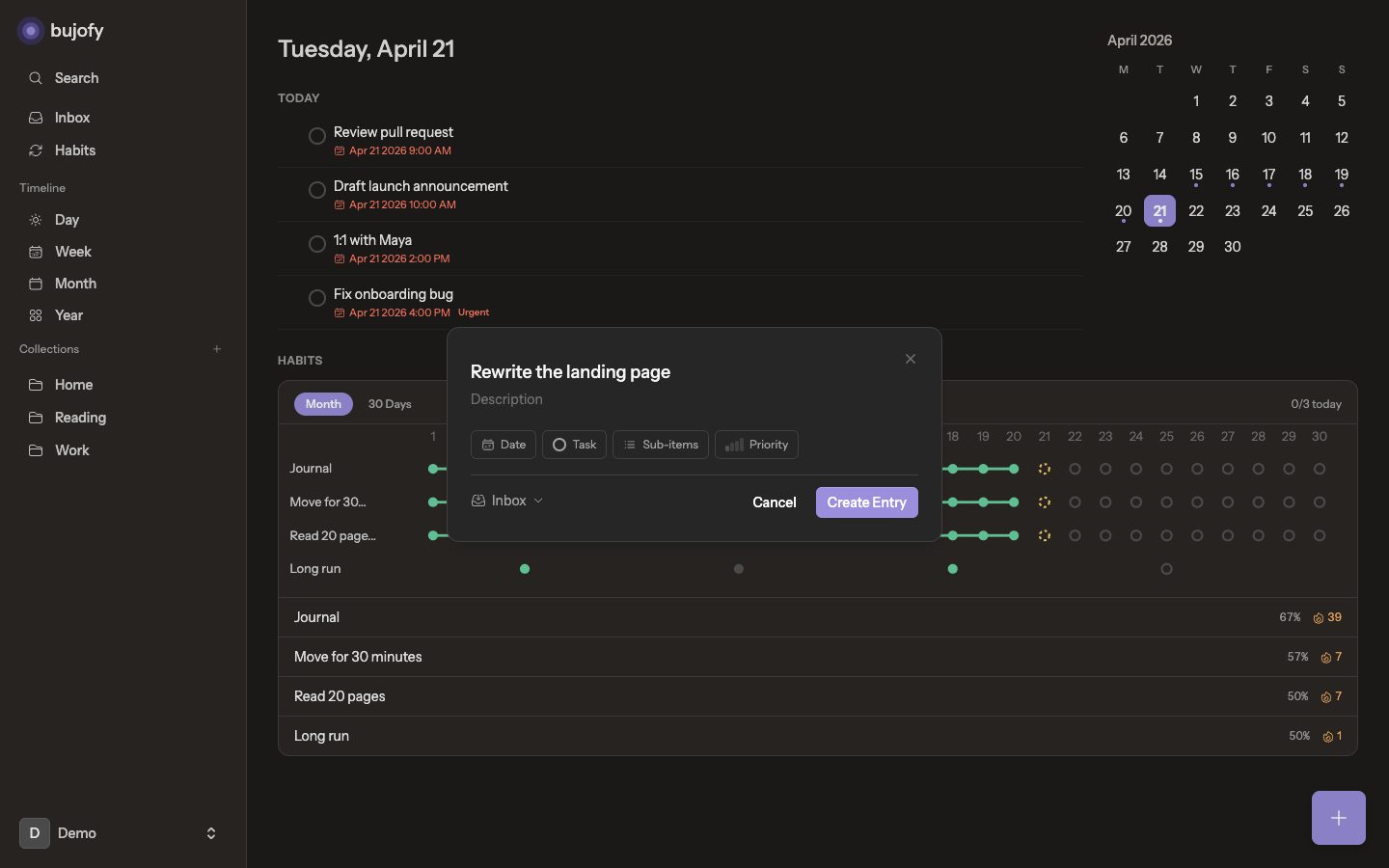 Quick Add modal opened over the dashboard.